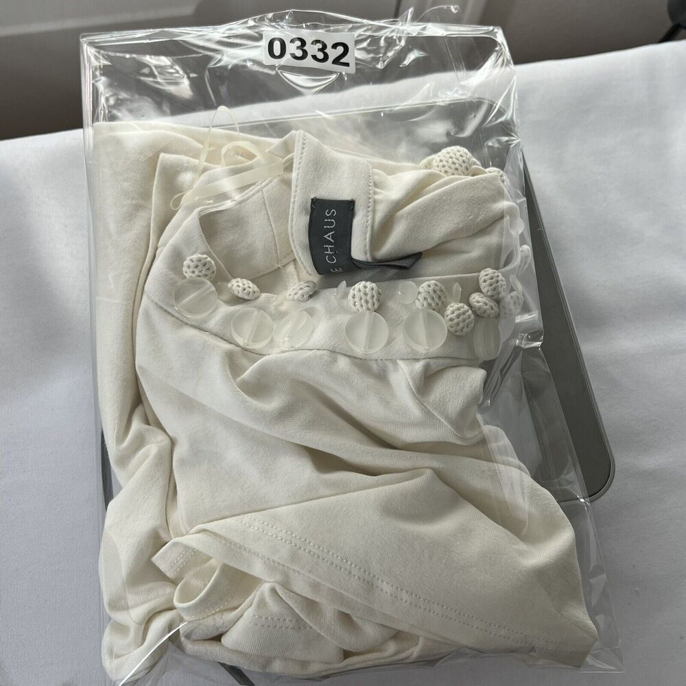 Josephine Chaus Short Sleeve Top Preppy Cream Cottagecore Ivory Size M Boho - Picture 12 of 12